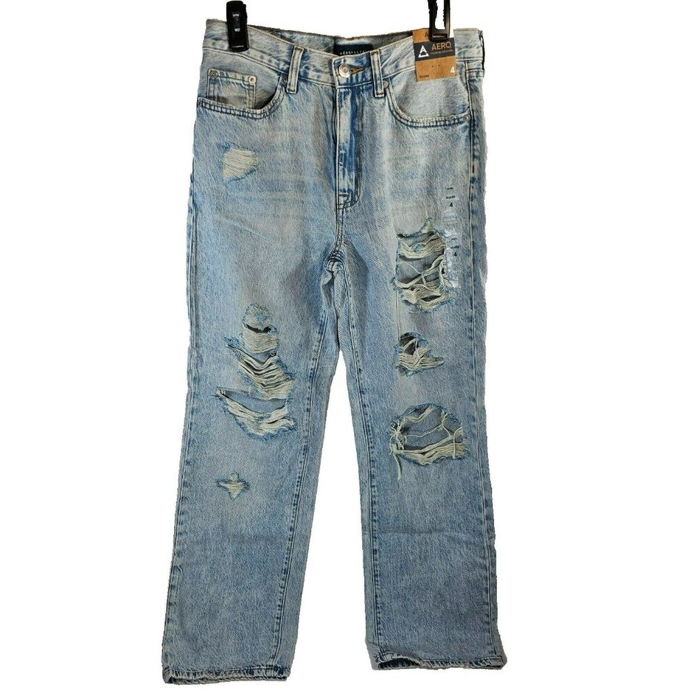 Aeropostale Skater Distressed Wide Leg Jeans Pants NWT Women's Size 4 Light Wash